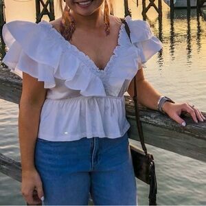 Entro White Ruffled Blouse
